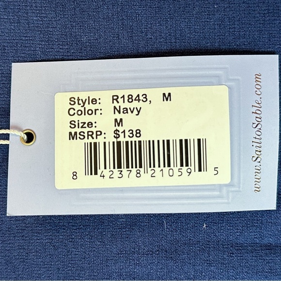 NWT Sail to Sable Textured Fringe Short Sleeve A Line Knee Length Dress Navy M - Picture 11 of 12